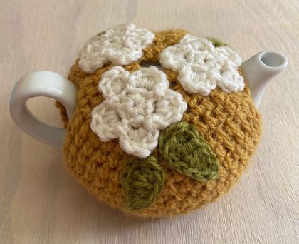 FREE Teapot with this Gorgeous Tea Cosy -  Mustard yellow with white flowers 
