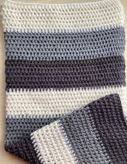 Beautiful Pure Wool Baby Blanket - Grey and White Stripes
